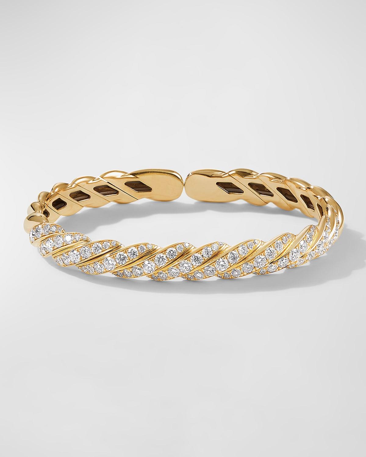 Sculpted Cable Flex Bracelet with Diamonds in 18K Gold, 7.5mm