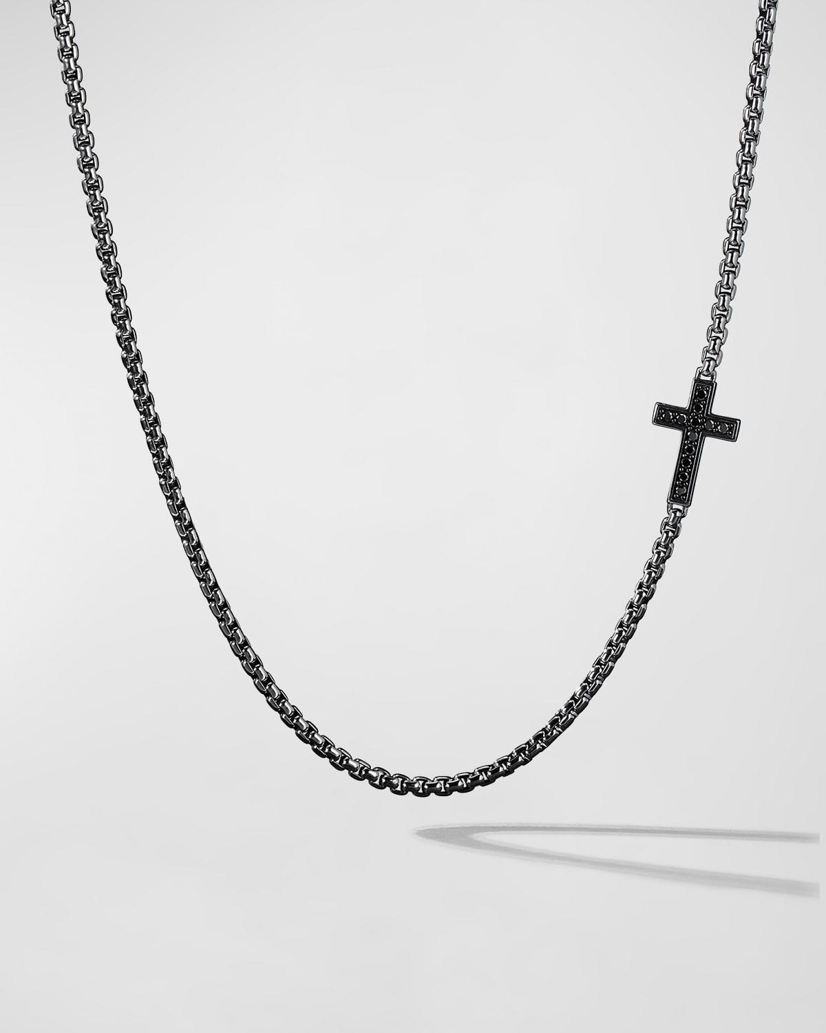 3.6mm Men's Streamline Cross Necklace with Black Diamonds in Silver