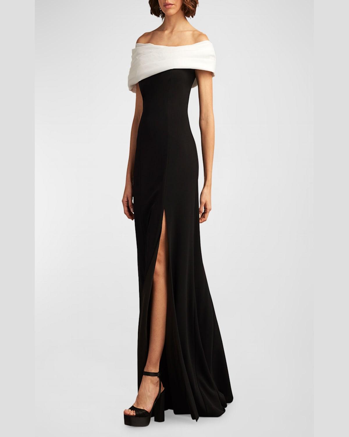 Off-Shoulder A-Line Crepe & Taffeta Gown