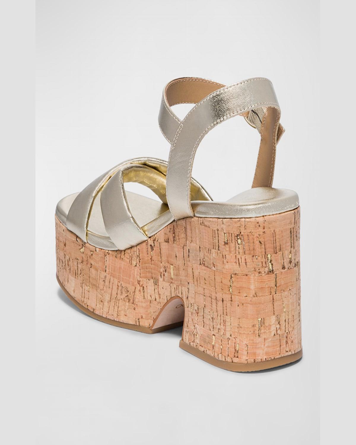 Metallic Crisscross Cork Platform Sandals