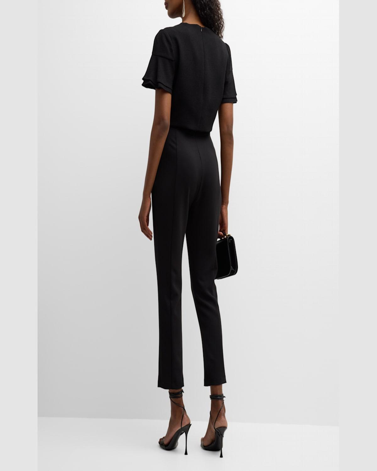 Syon Two-Piece Flutter-Sleeve Crepe Jumpsuit