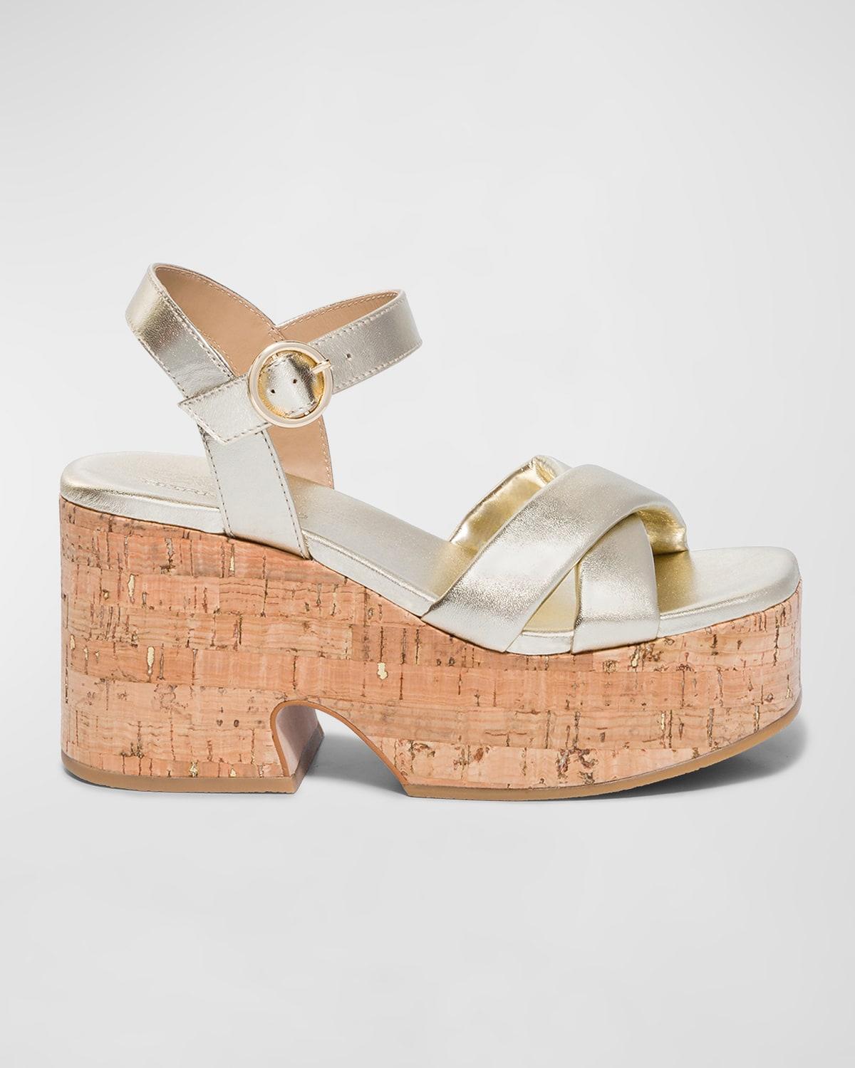 Metallic Crisscross Cork Platform Sandals