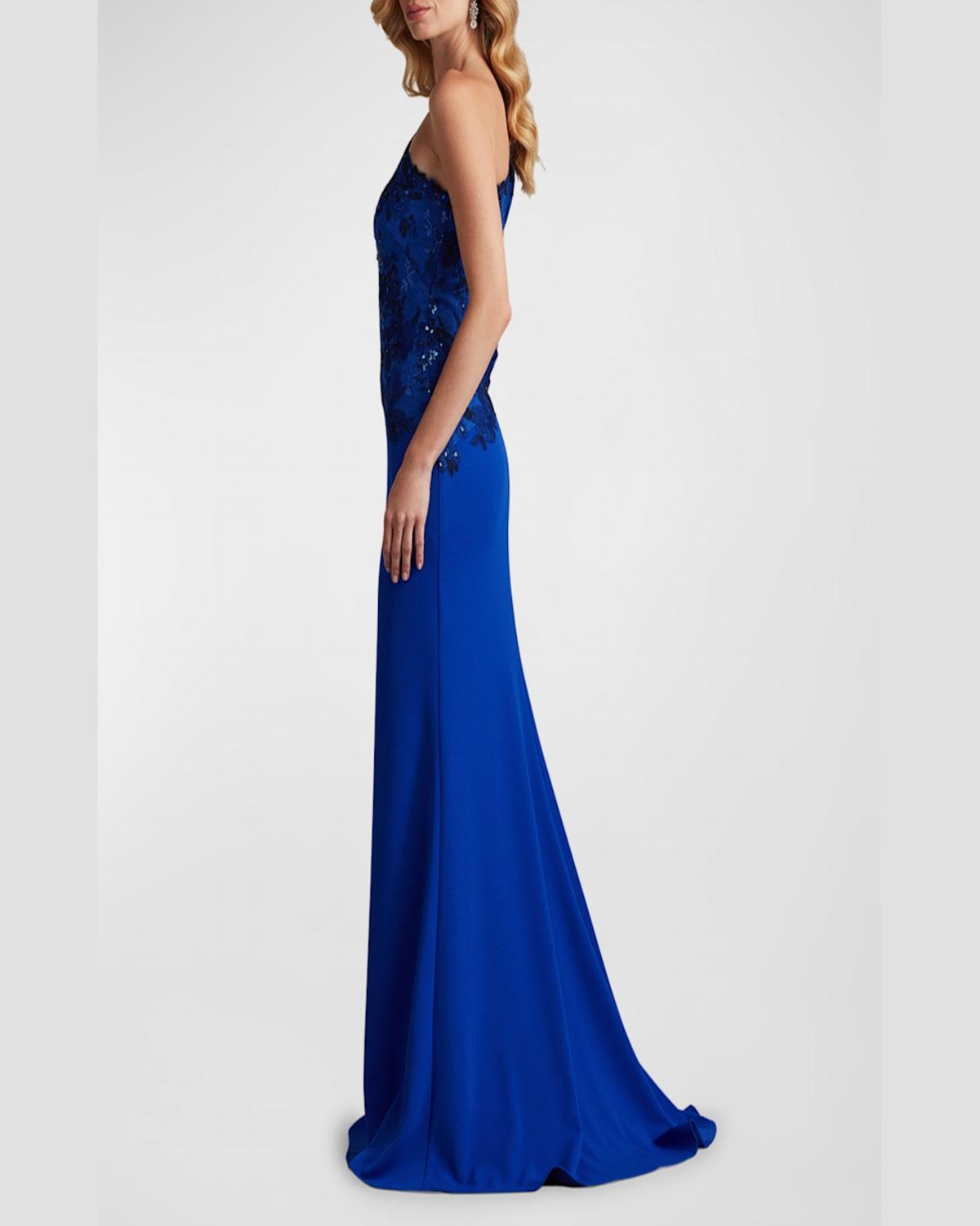 One-Shoulder Embroidered Sequin Lace Gown