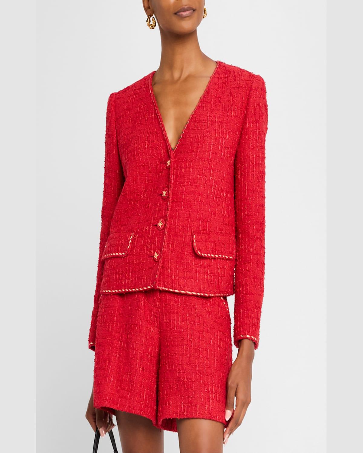 Clara Metallic-Trim Textured Tweed Jacket