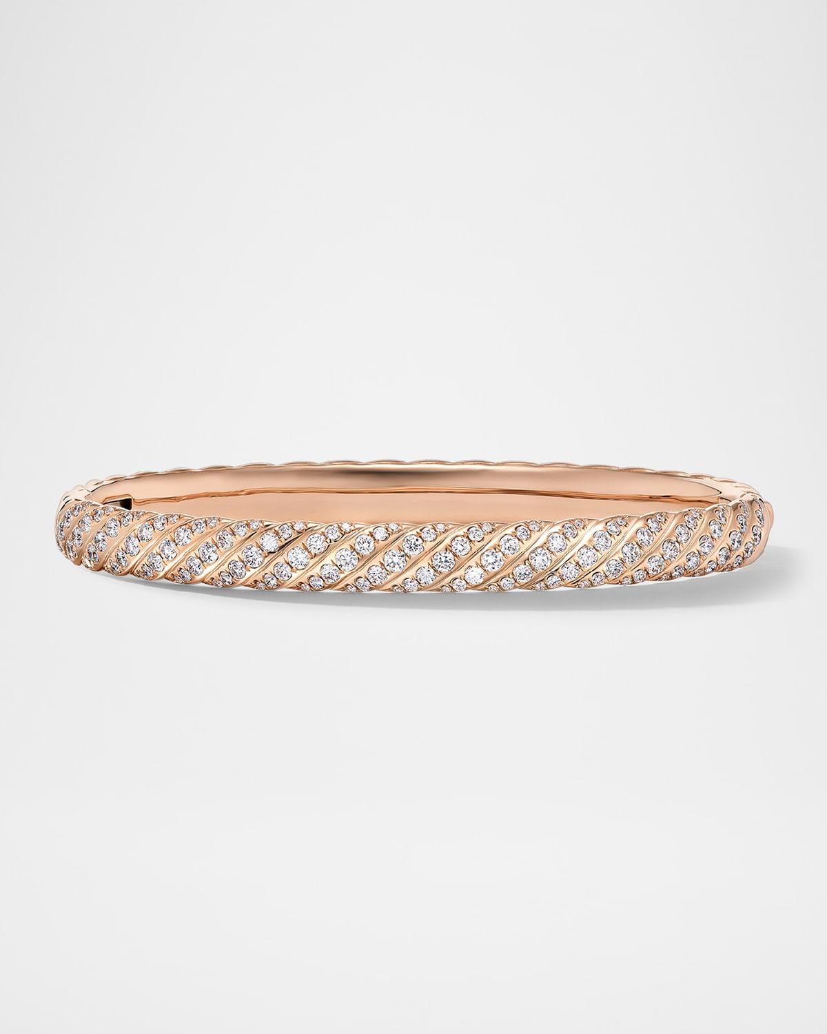 Sculpted Cable Bangle Bracelet in 18K Rose Gold with Diamonds, 6.2mm