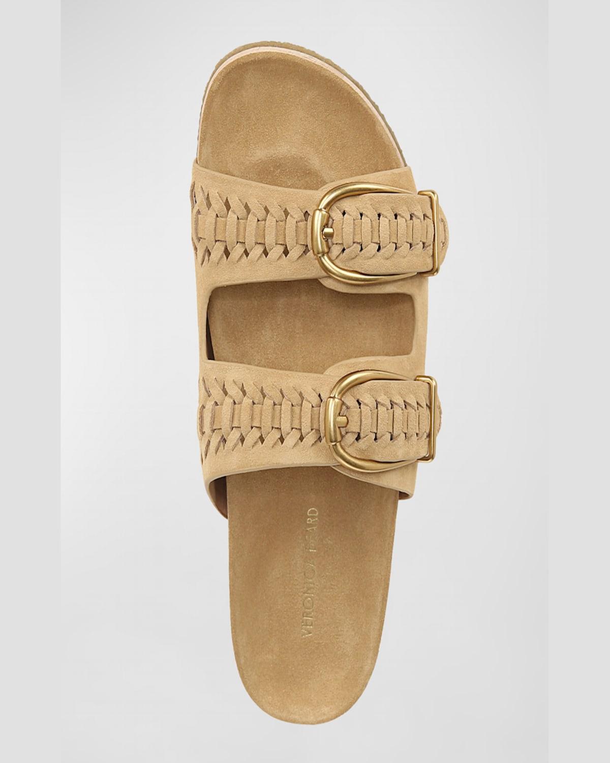 Paige Woven Suede Dual-Buckle Slide Sandals