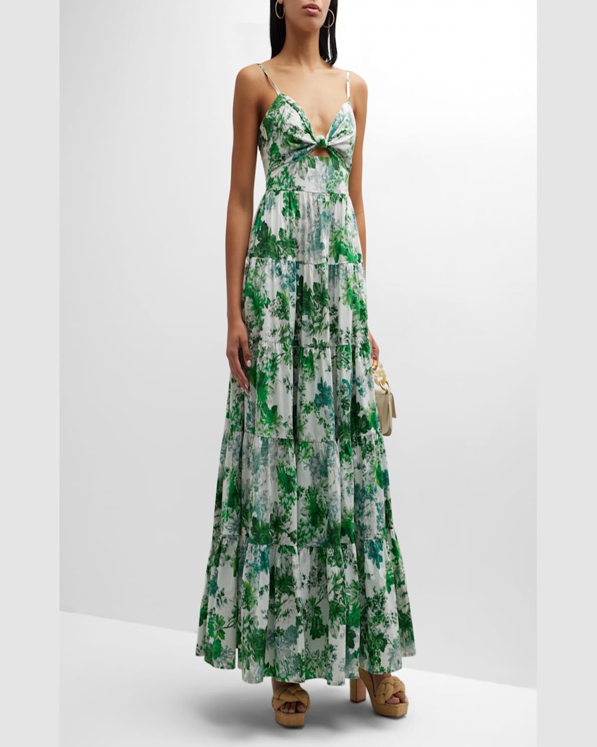 Delilah Floral Cotton Spaghetti-Strap Maxi Dress