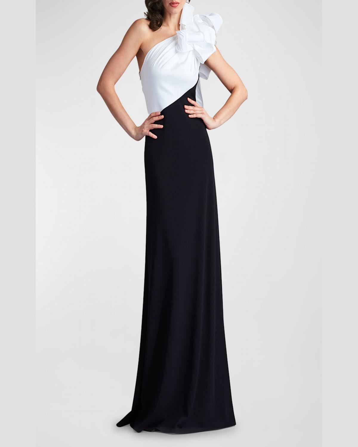 Ruffle Two-Tone One-Shoulder Gown