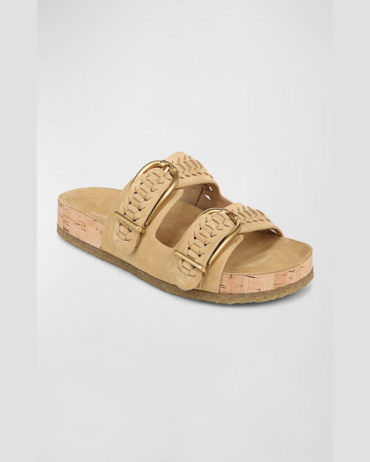 Paige Woven Suede Dual-Buckle Slide Sandals