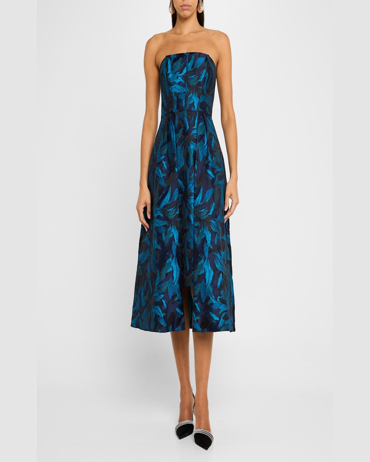 Strapless Metallic Jacquard Midi Dress