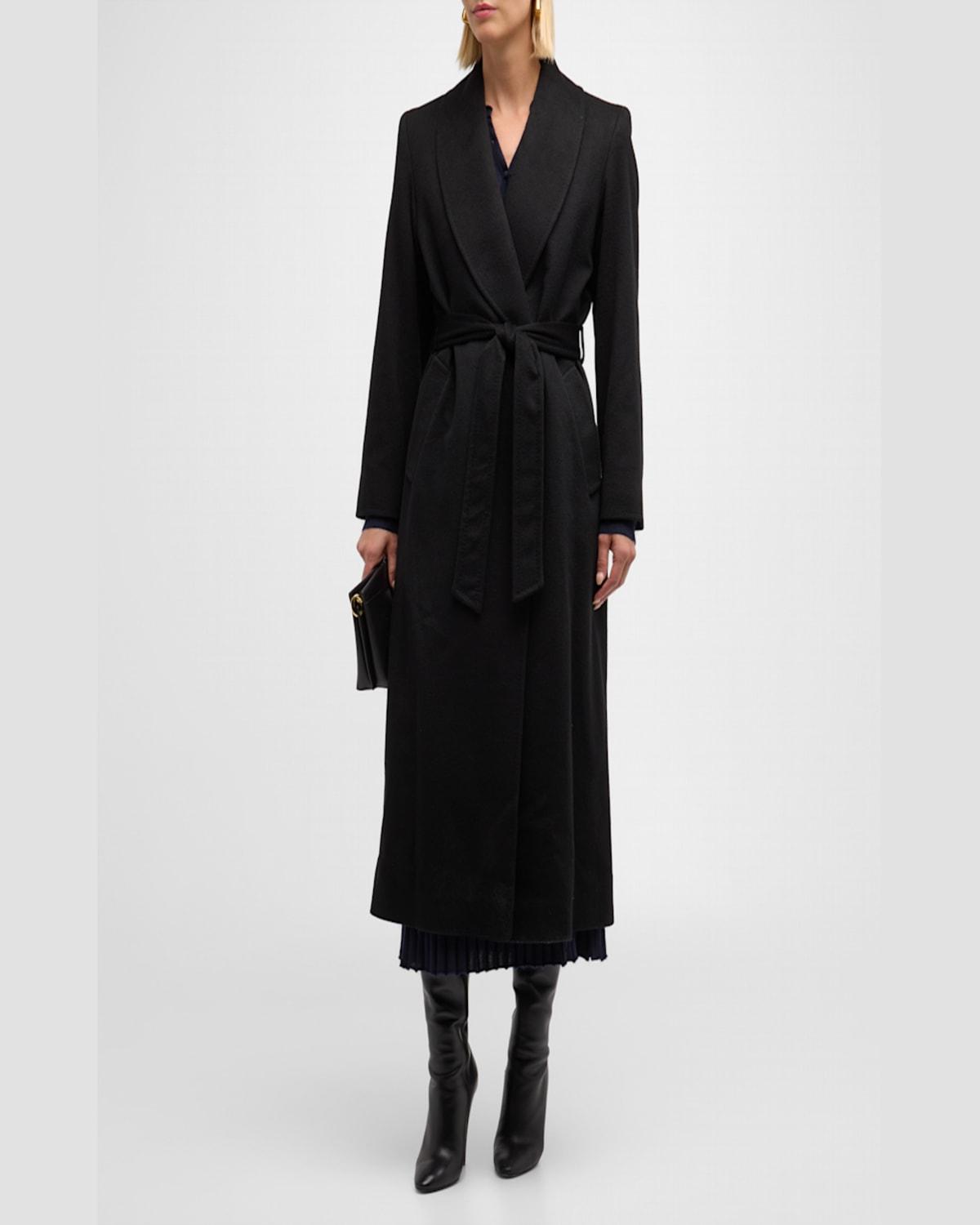 Cashmere Belted Wrap Coat with Pick-Stitched Detail