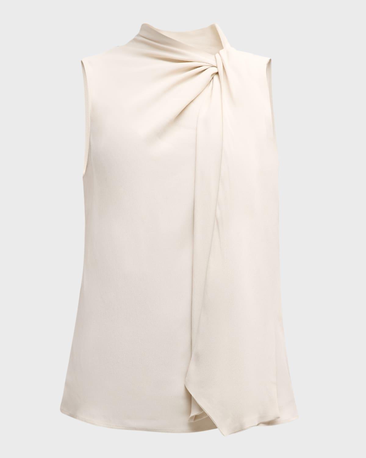 Divo Sleeveless Tie-Neck Crepe Blouse