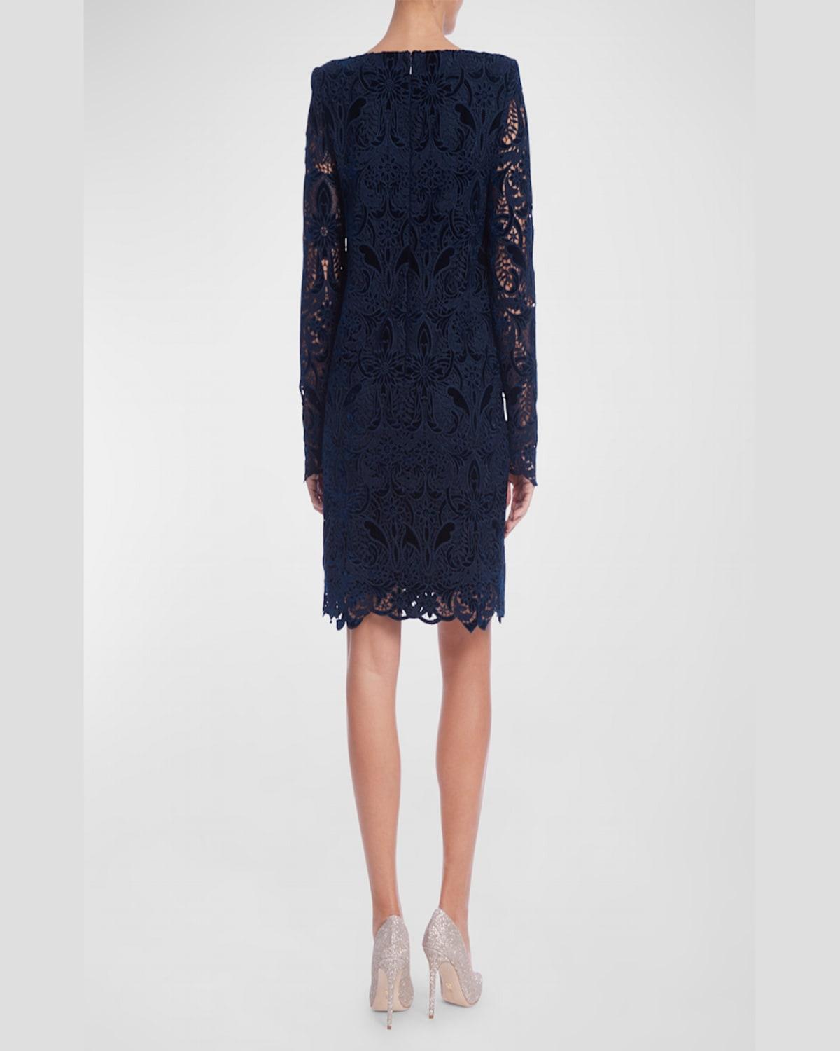 Bateau-Neck Floral Velvet Lace Dress