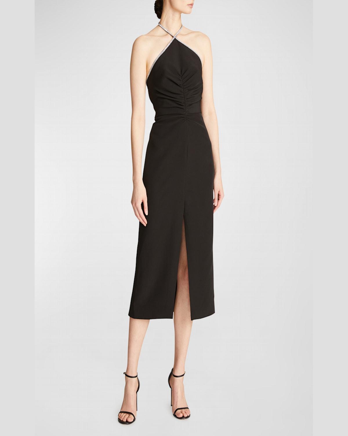 Piper Crystal-Trim Crepe Midi Halter Dress