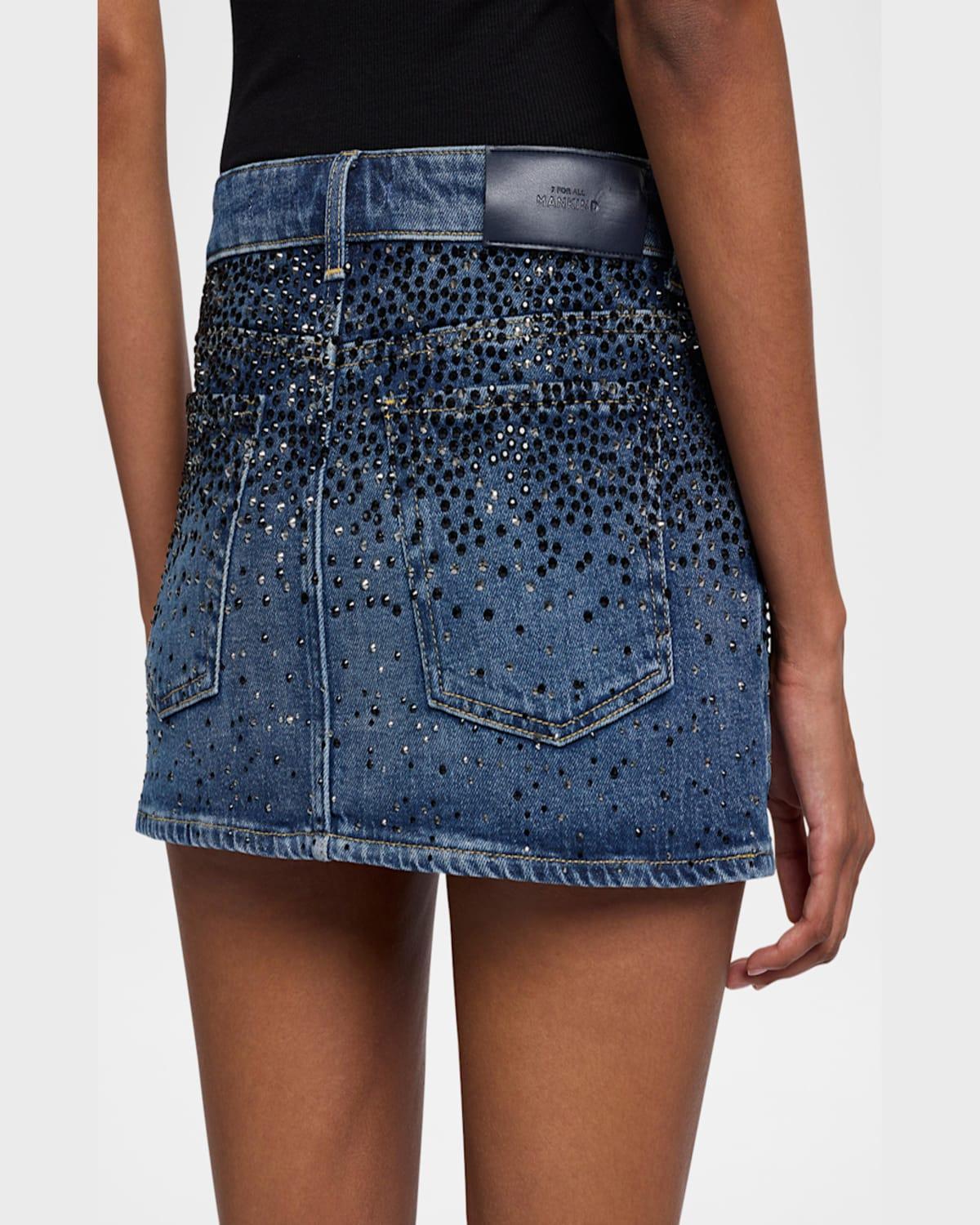 Elena Rhinestone Denim Mini Skirt