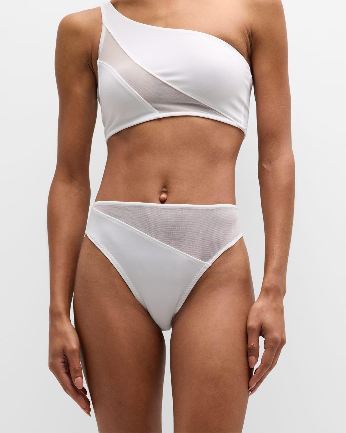 Snake Mesh High-Waist Bikini Bottoms