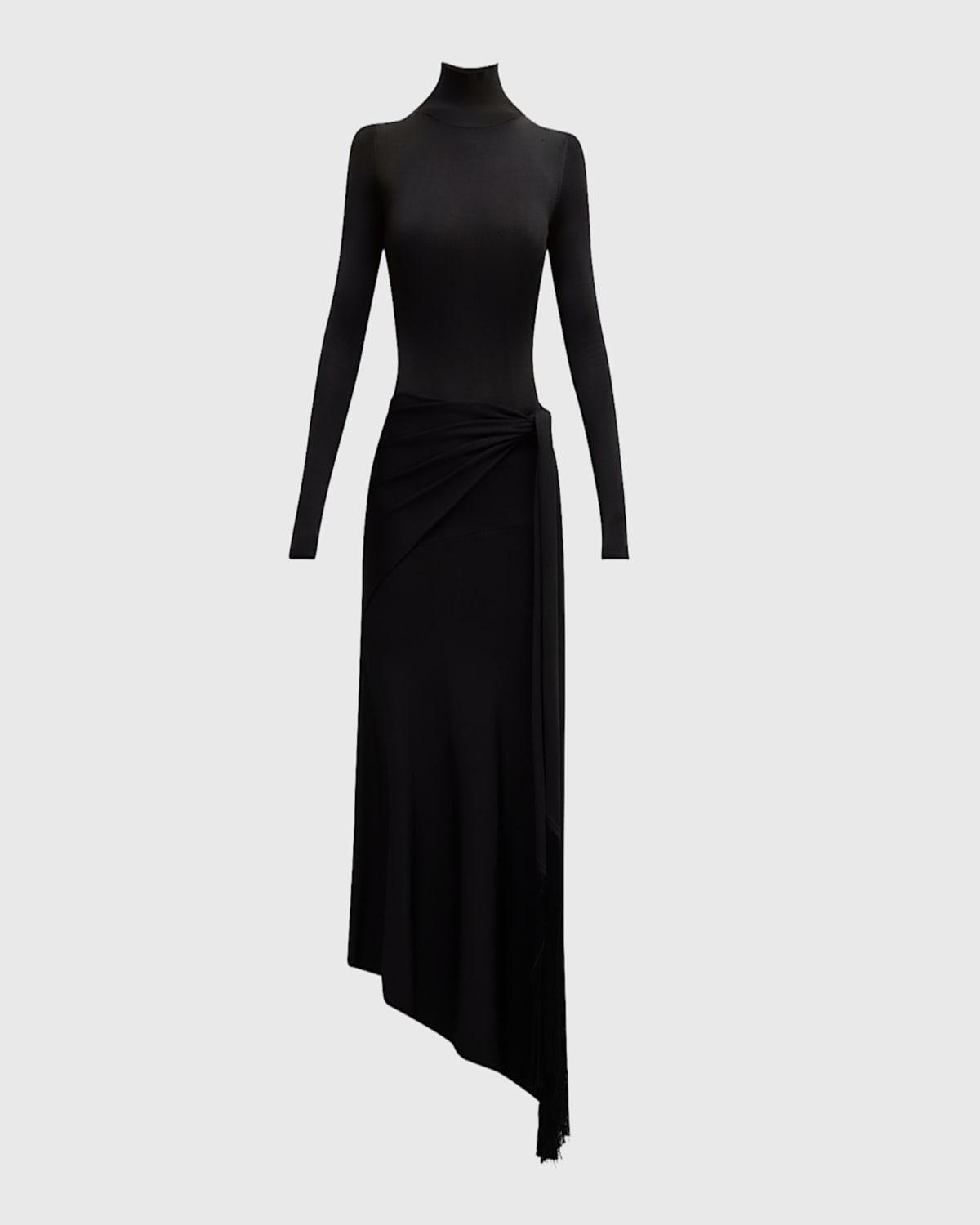 Turtleneck Scarf-Waist Knit Midi Dress