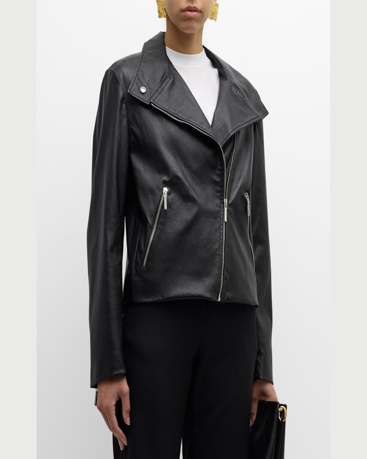 Leather Funnel Neck Moto Jacket