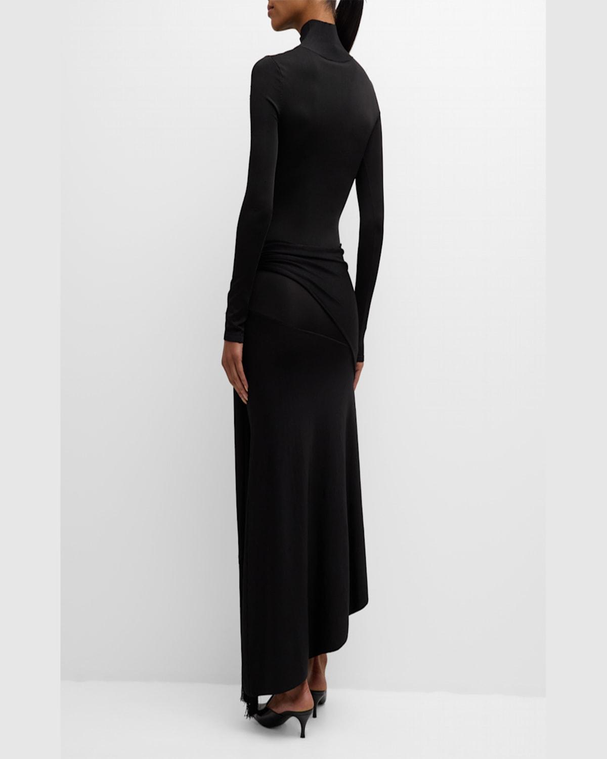 Turtleneck Scarf-Waist Knit Midi Dress