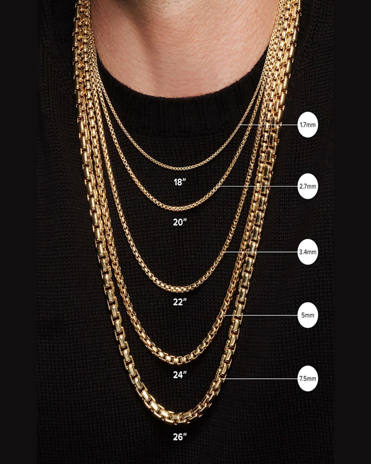 Men's Box Chain Necklace in 18K Gold, 2.7m, 26"L