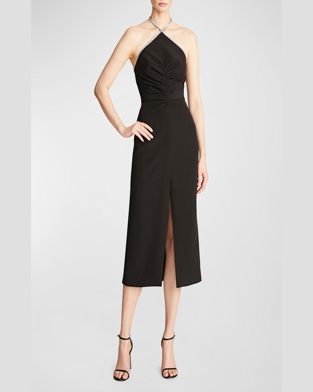 Piper Crystal-Trim Crepe Midi Halter Dress