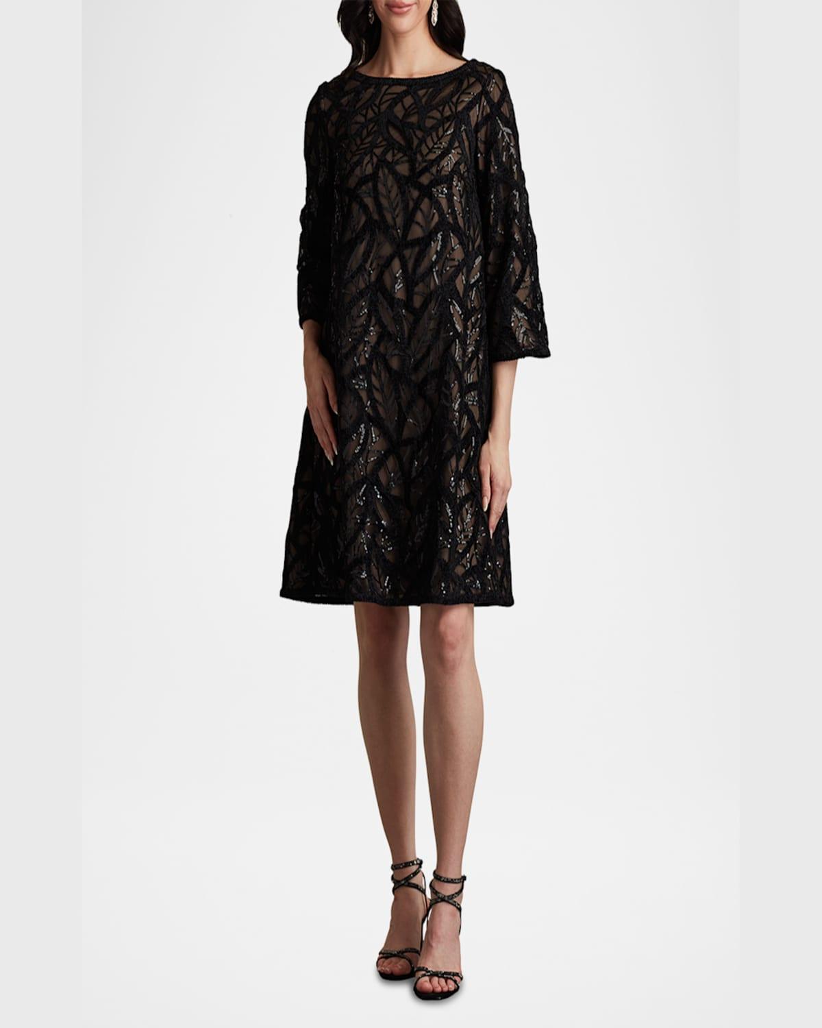 Bateau-Neck Sequin Velvet Lace Dress