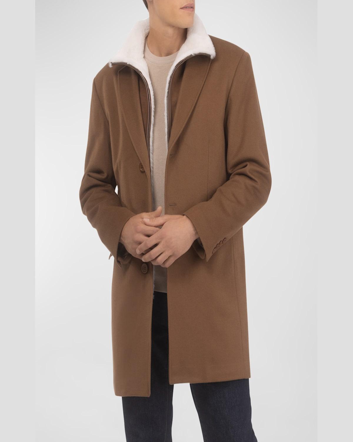 Men's Loro Wool Short Coat with Merino Shearling Lamb Trim