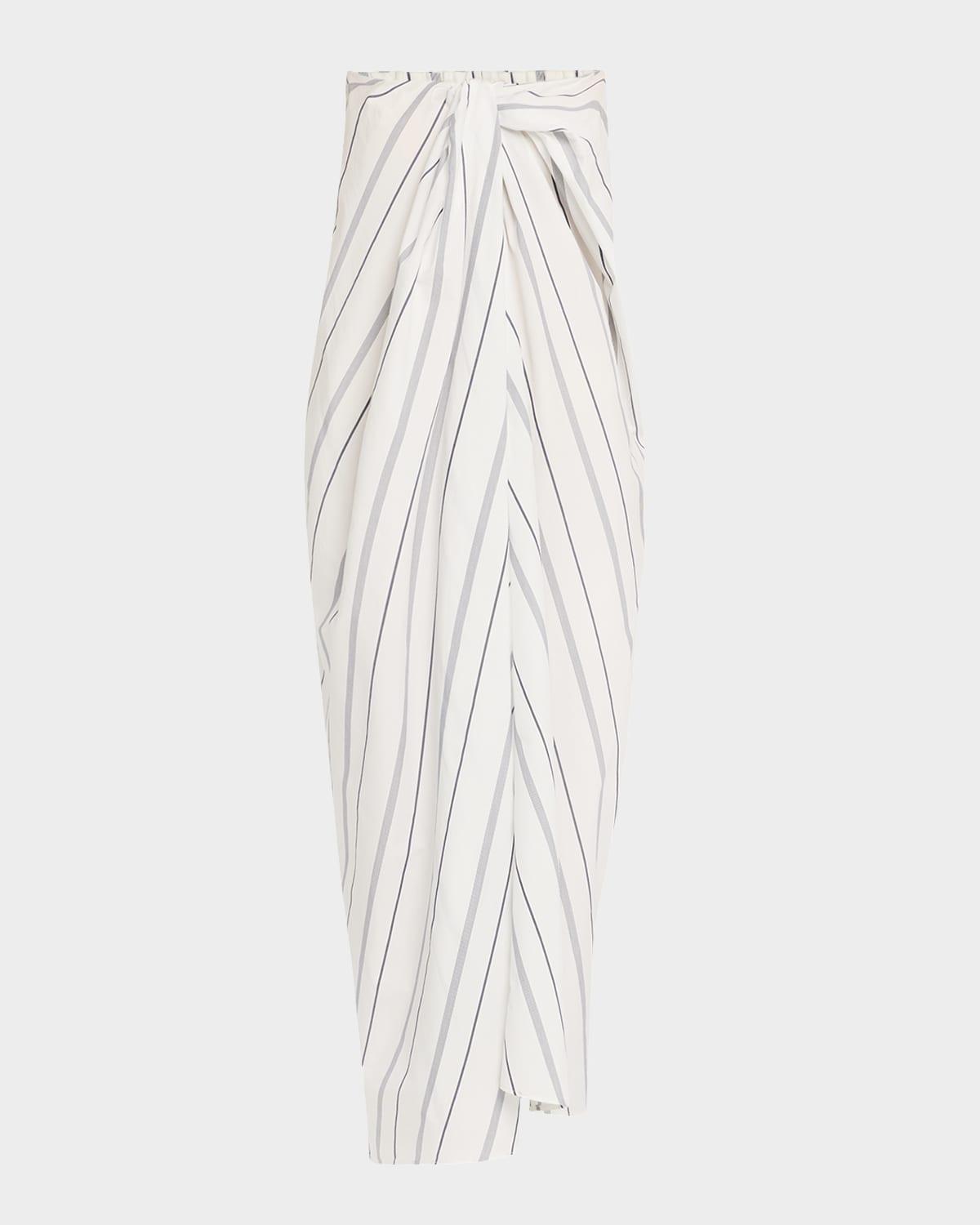 Striped Twisted Cotton Poplin Maxi Skirt