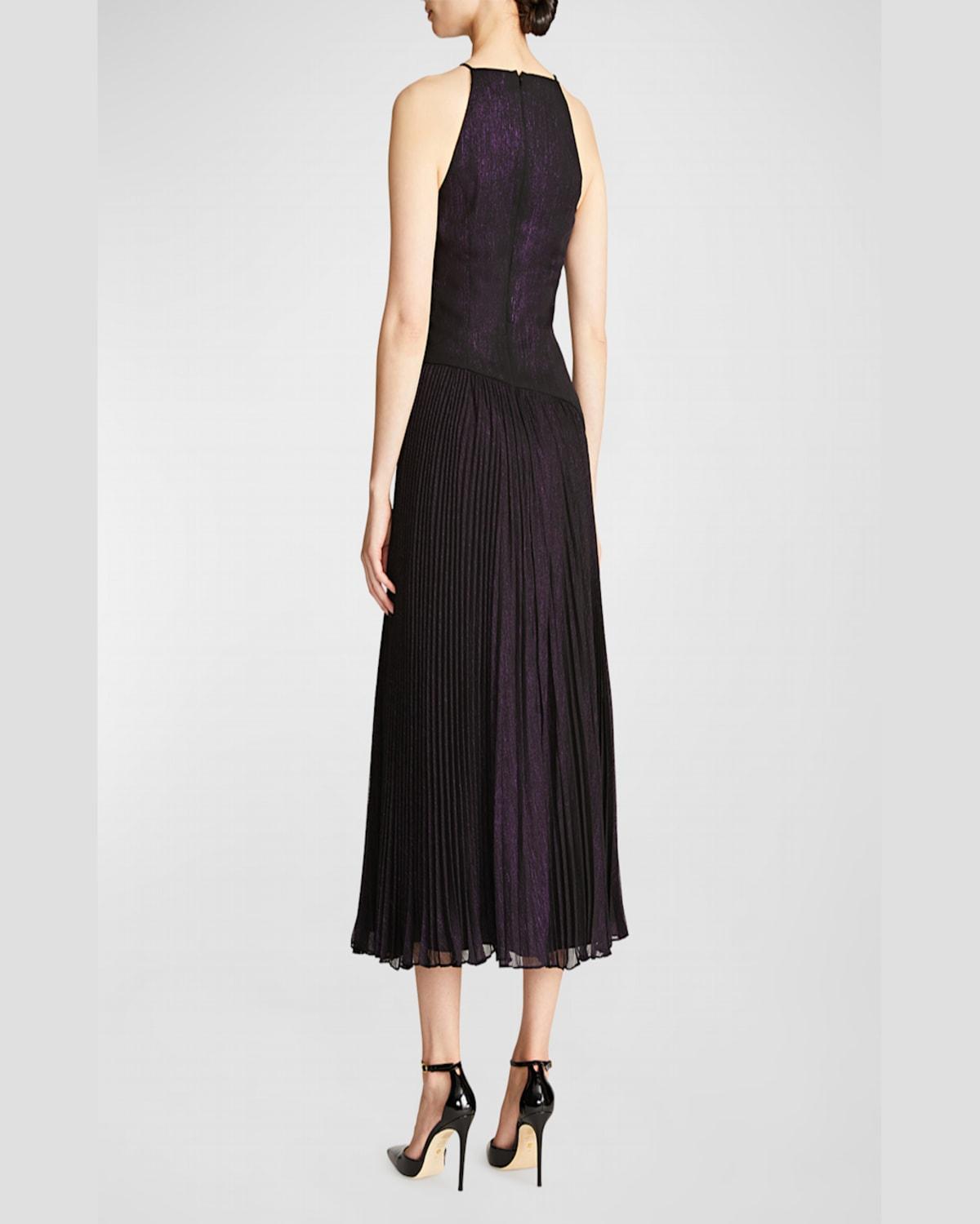 Serenity Sleeveless Pleated Foil Chiffon Midi Dress