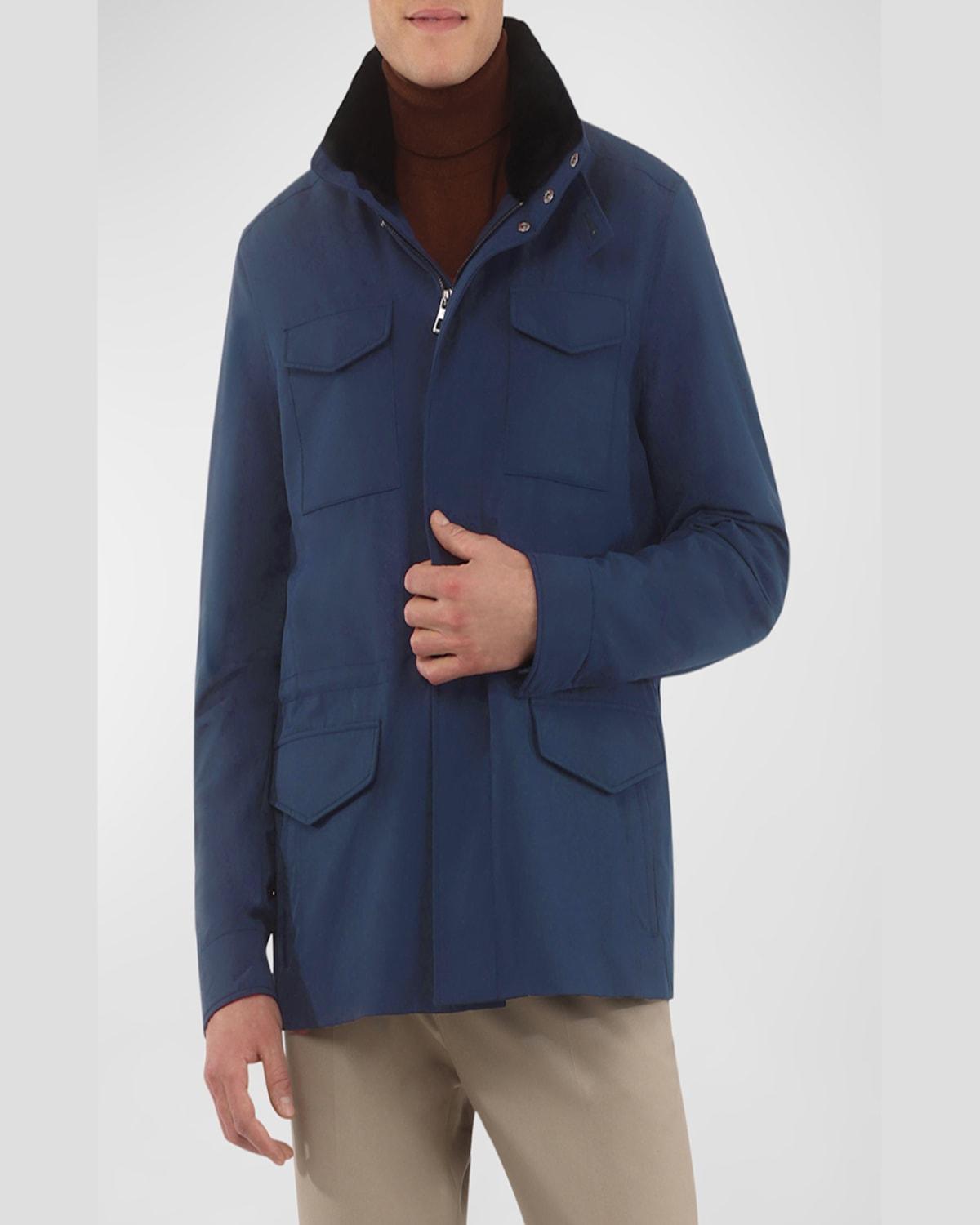 Men's Loro Piana Storm System Lined Jacket with Detachable Shearling Lamb Collar