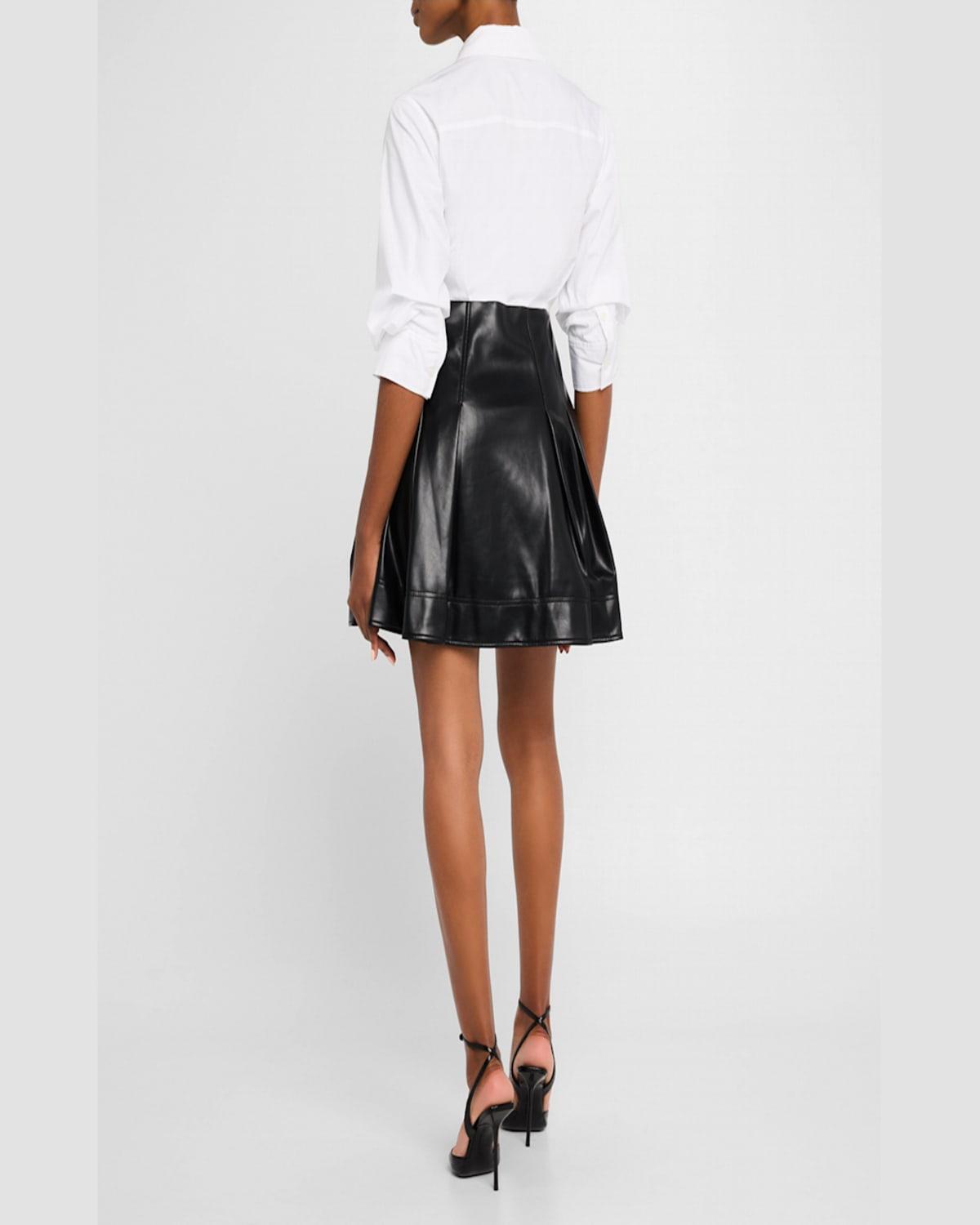 Padma Poplin & Faux Leather Combo Mini Shirtdress