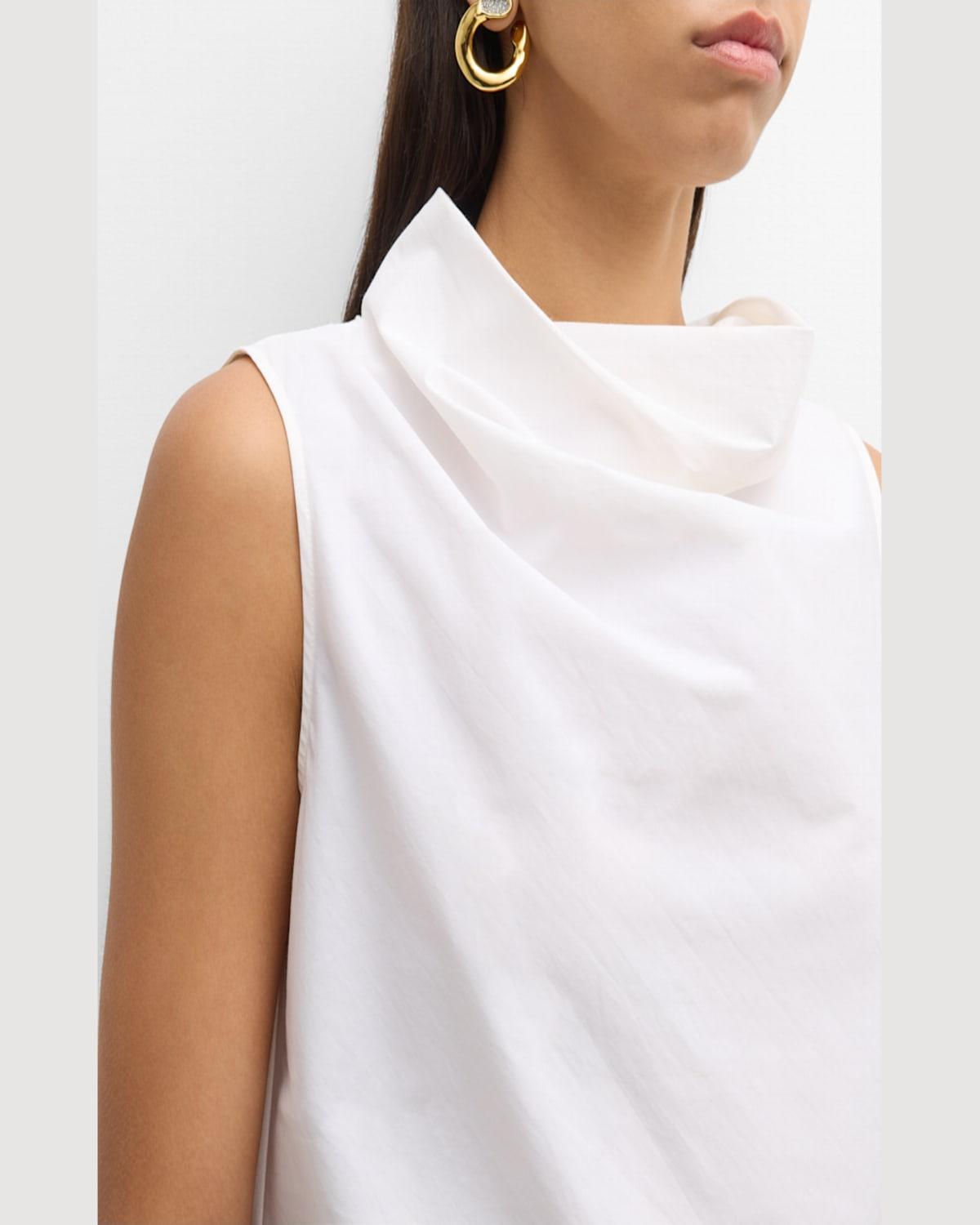 Sleeveless Funnel-Neck Cotton Poplin Shirt