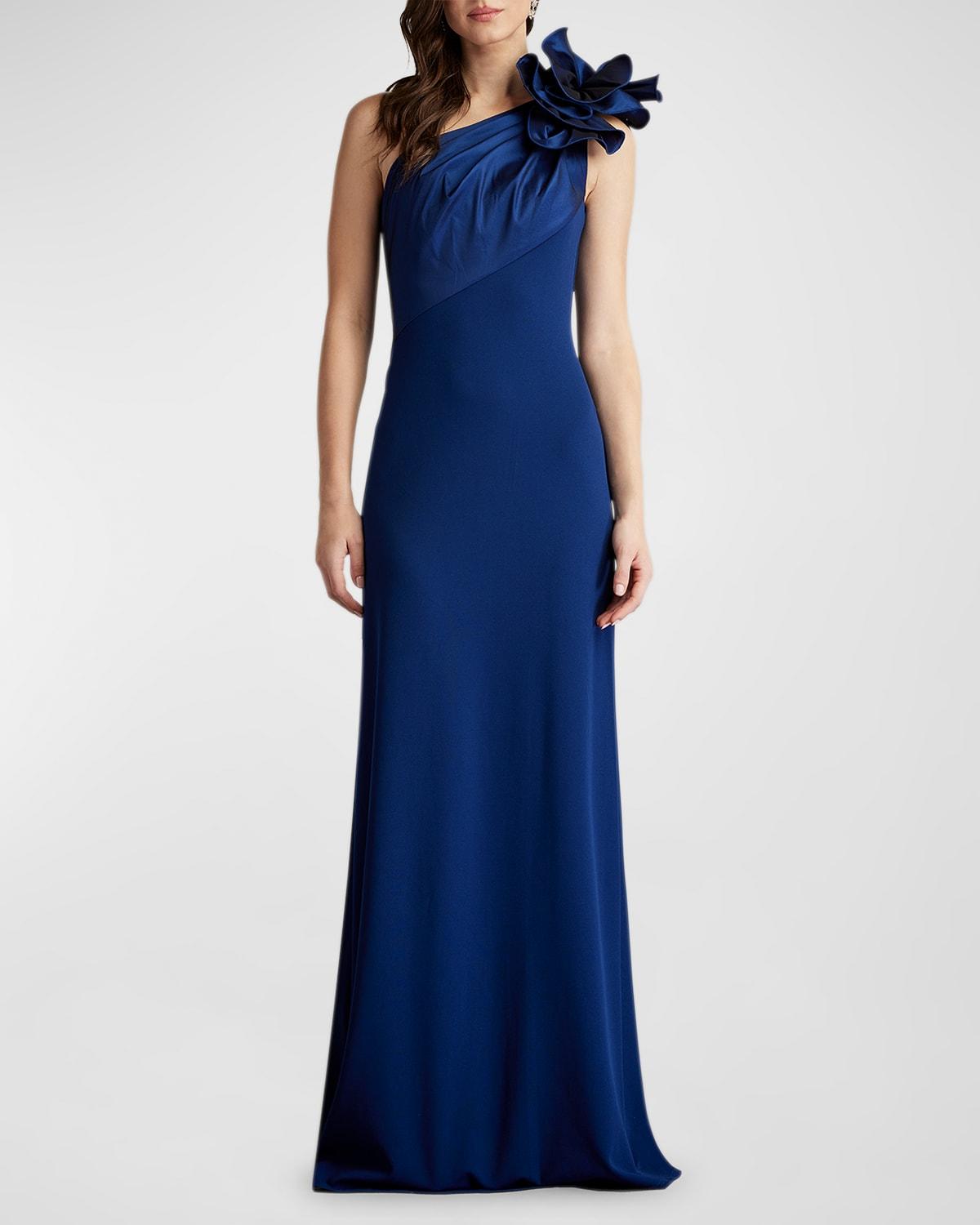 Ruffle Two-Tone One-Shoulder Gown