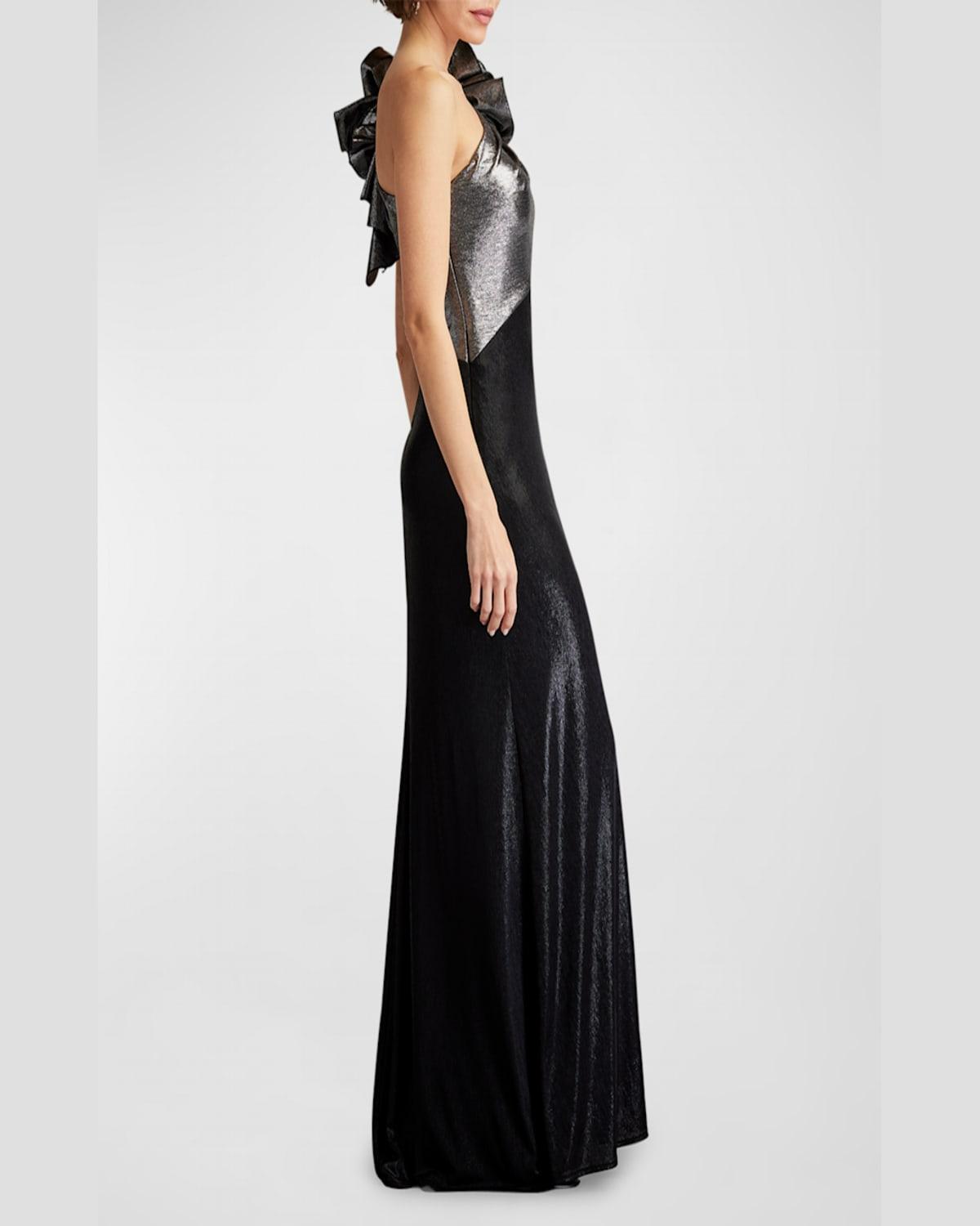 One-Shoulder Metallic Jersey Gown