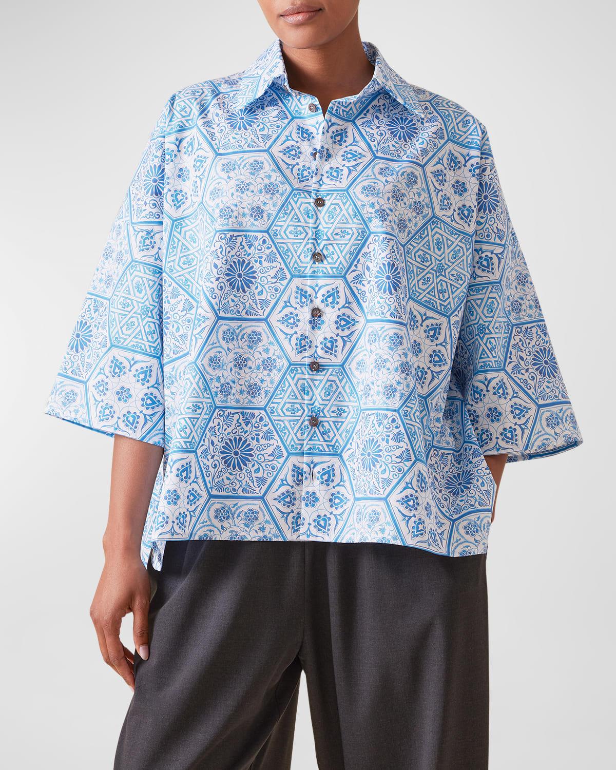 Sloped Shoulder Wide A-Line Printed Shirt