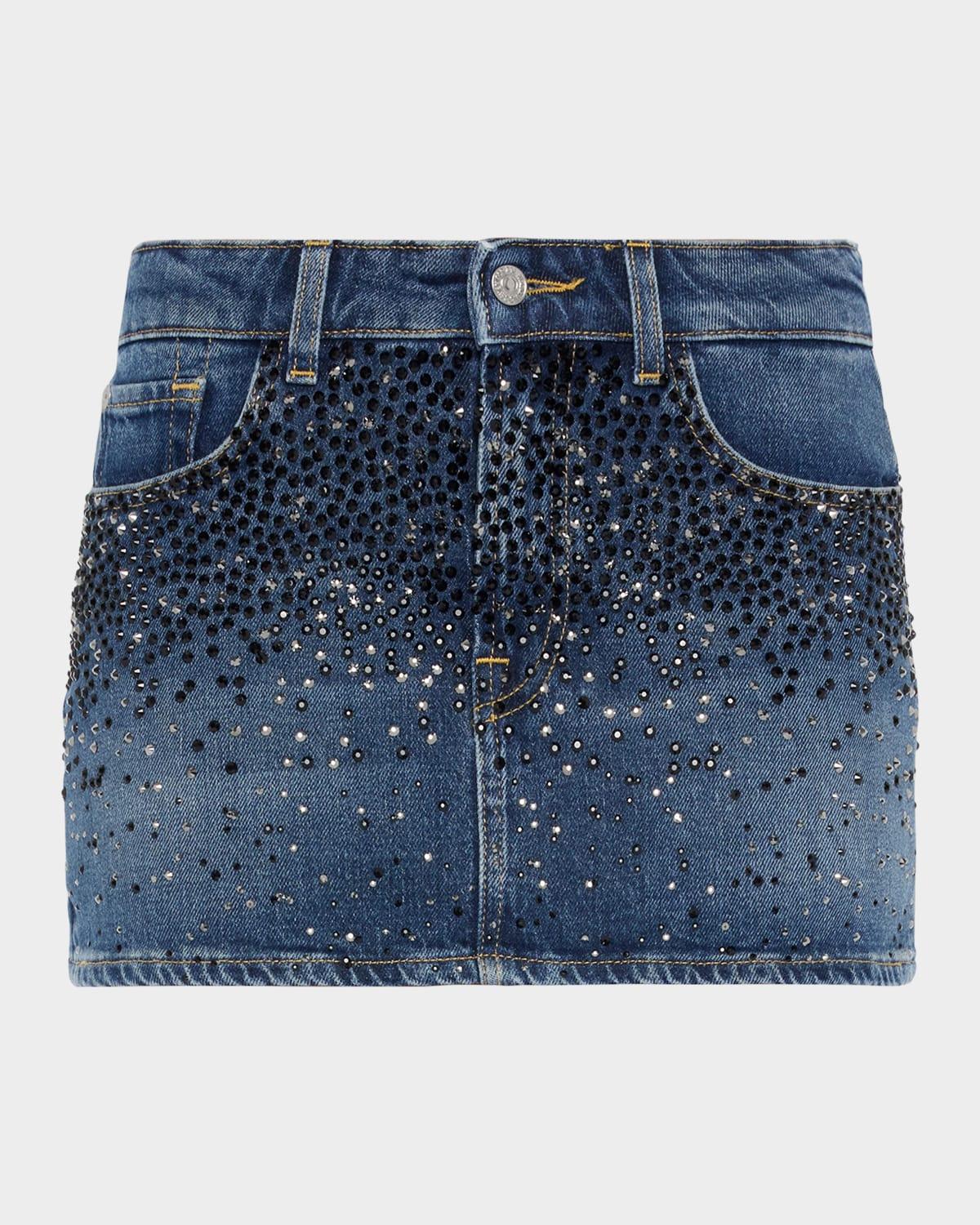 Elena Rhinestone Denim Mini Skirt