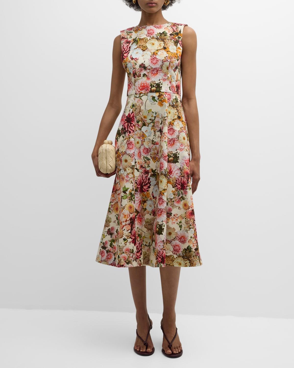 Eloise Floral Print Cotton Twill Midi Dress