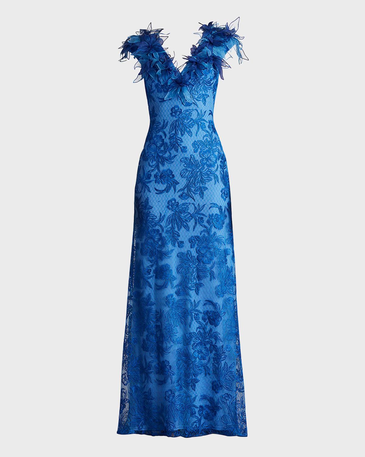 A-Line Floral-Embroidered Applique Gown