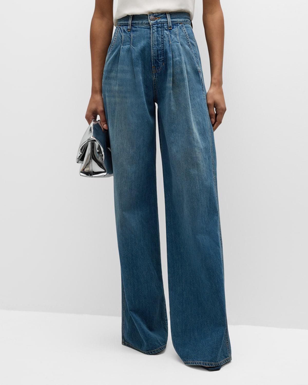 Mia Double-Pleated Wide-Leg Jeans