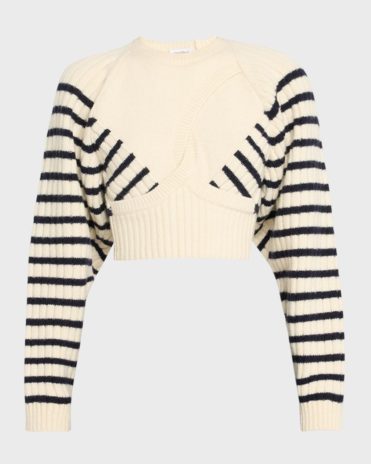 Ribbed Mariniere Cropped Knit Pullover