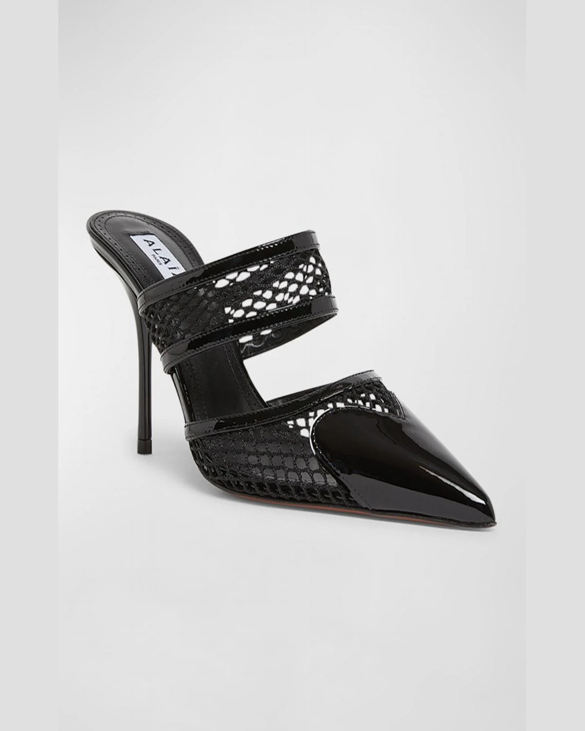 Patent Heart-Toe Stiletto Mules