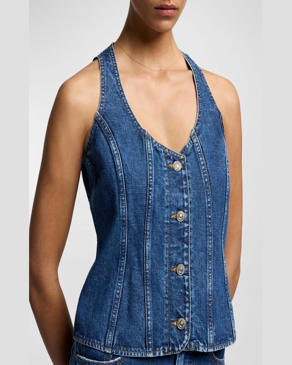 Button-Front Denim Vest 