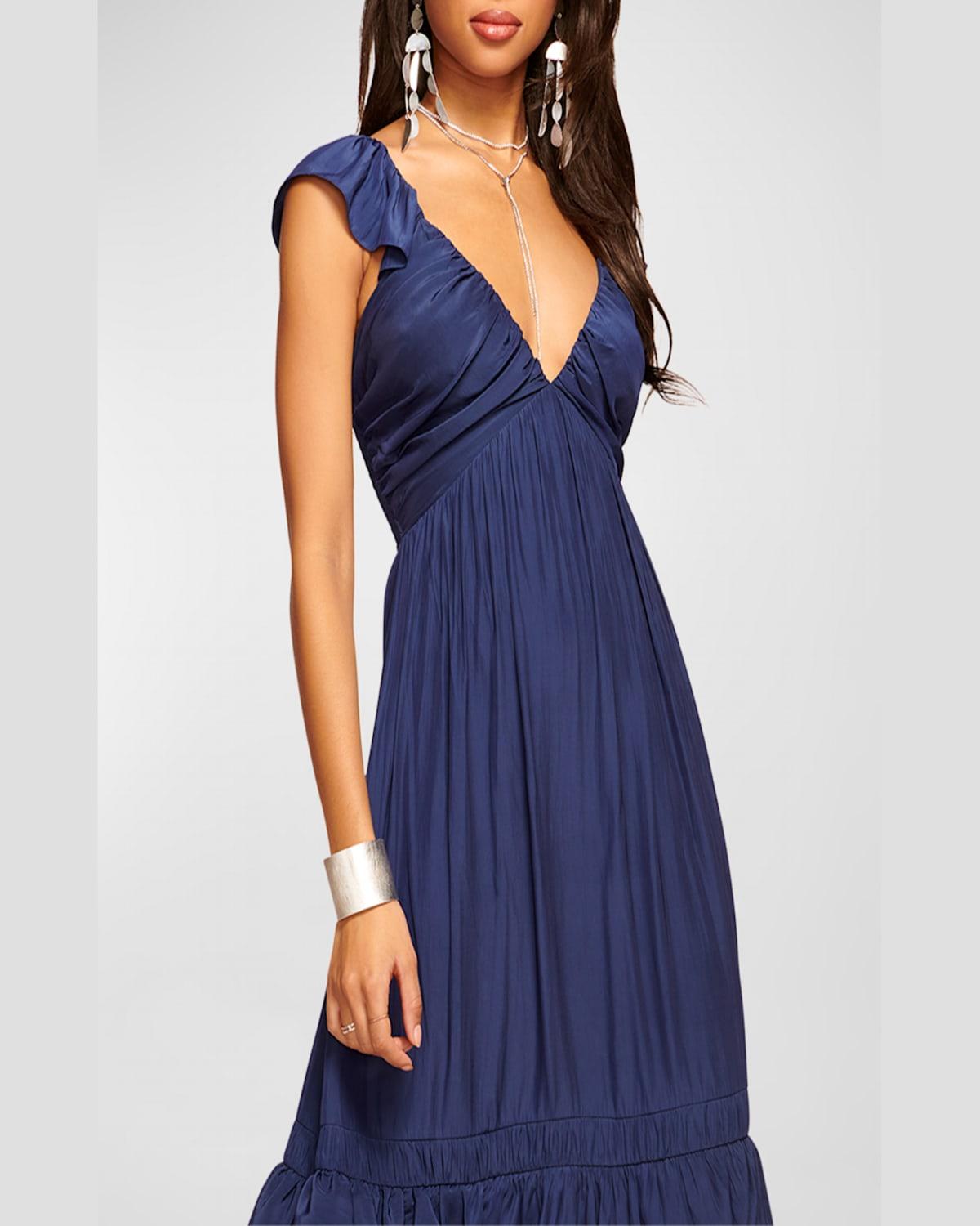 Nelly V-Neck Pleated Midi Empire Dress