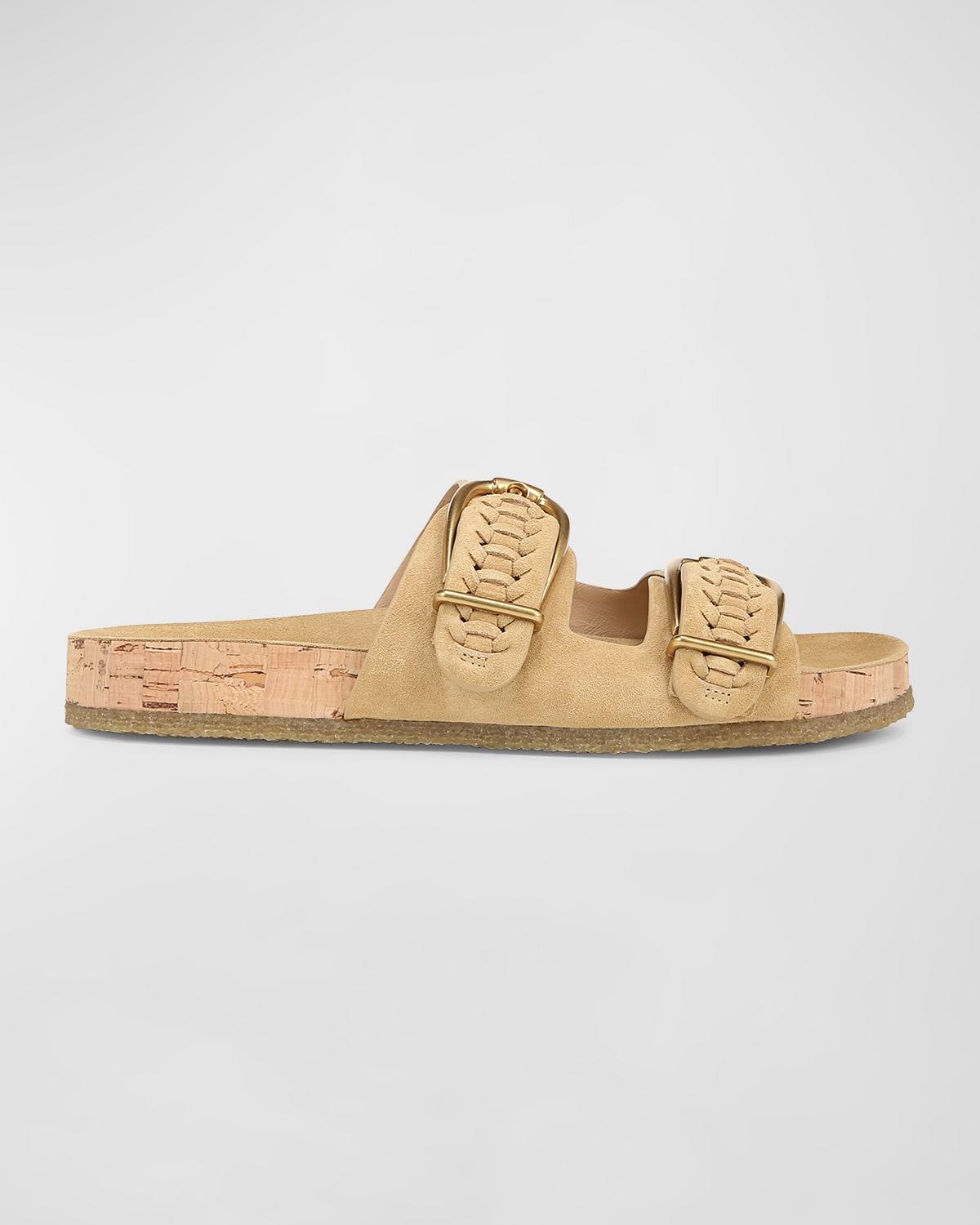 Paige Woven Suede Dual-Buckle Slide Sandals