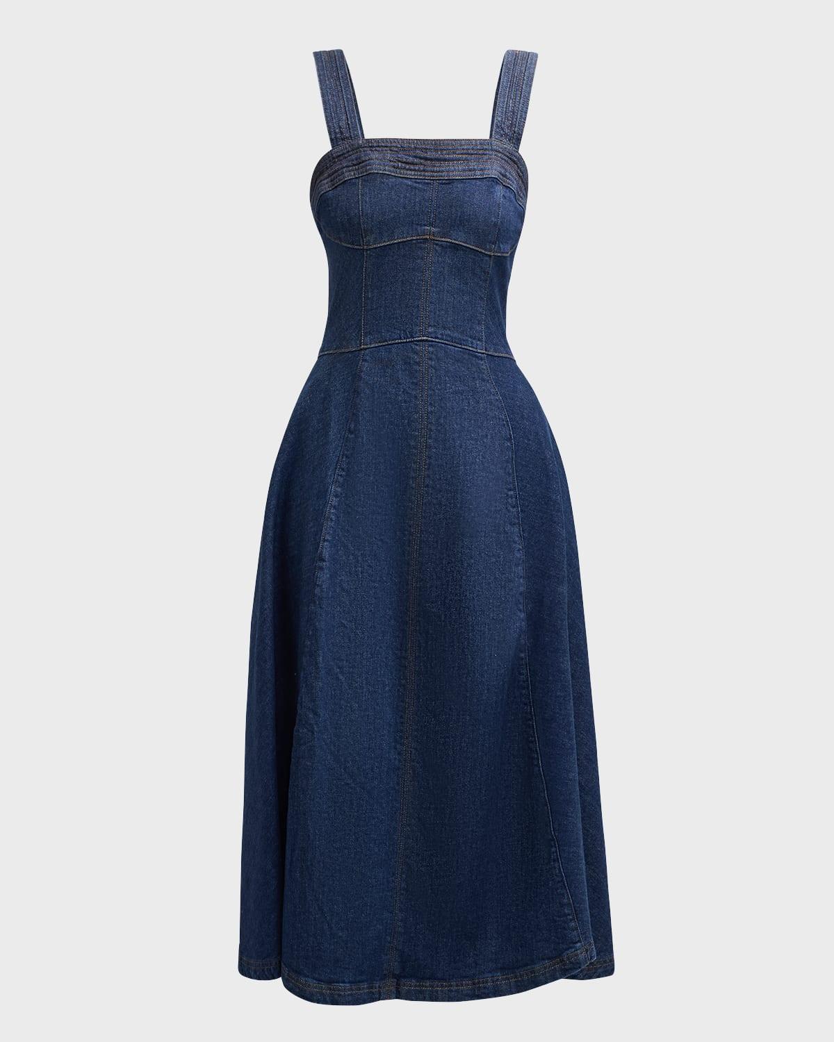 Cici Bustier Denim Pinafore Midi Dress