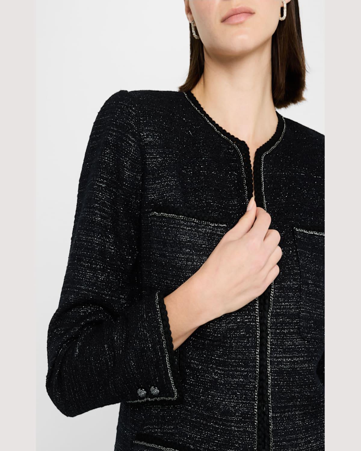 Teigen Chain-Trim Metallic Tweed Jacket