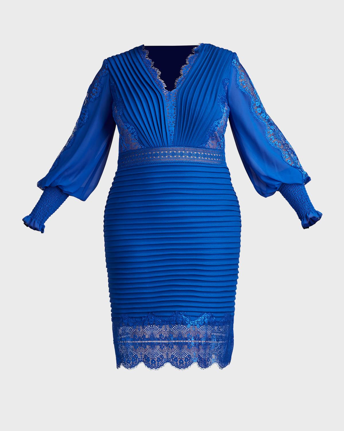 Plus Size Pleated Bishop-Sleeve Dress