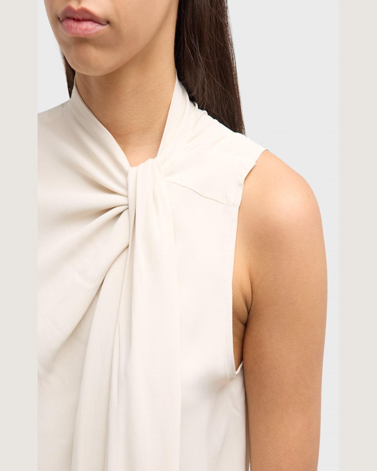 Divo Sleeveless Tie-Neck Crepe Blouse