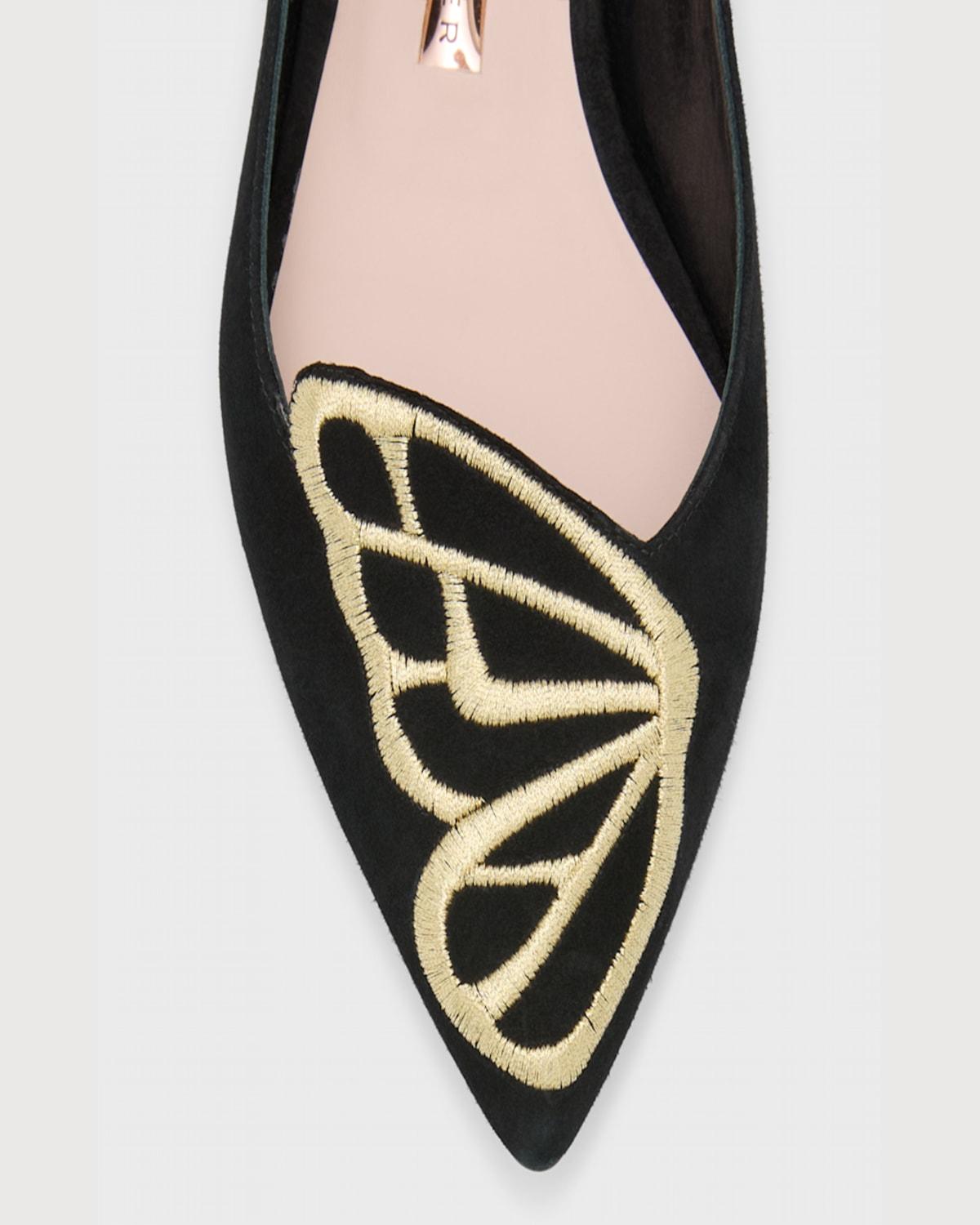 Butterfly Embroidered Suede Ballerina Flats