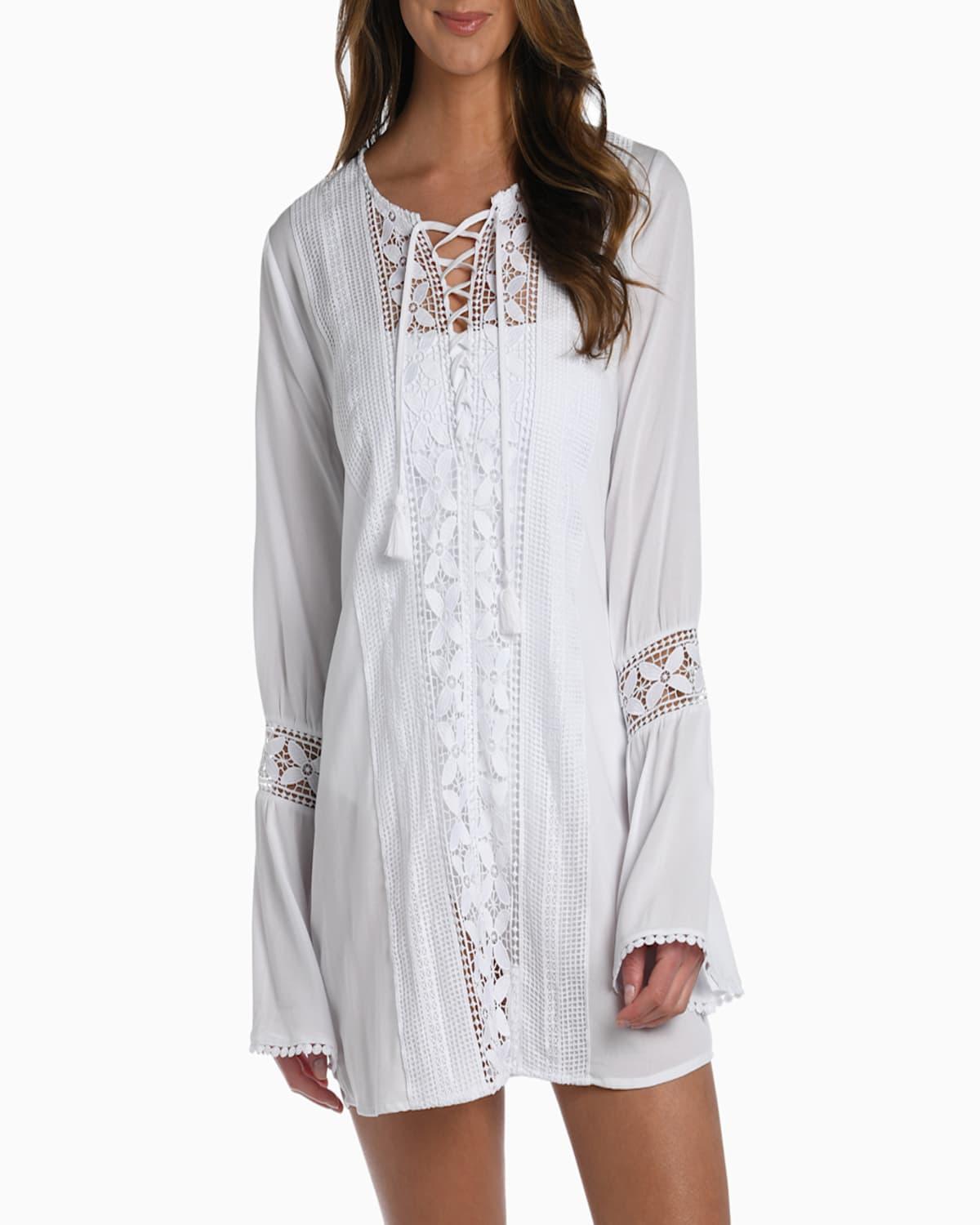 Coastal Lace-Up Crochet Coverup Tunic